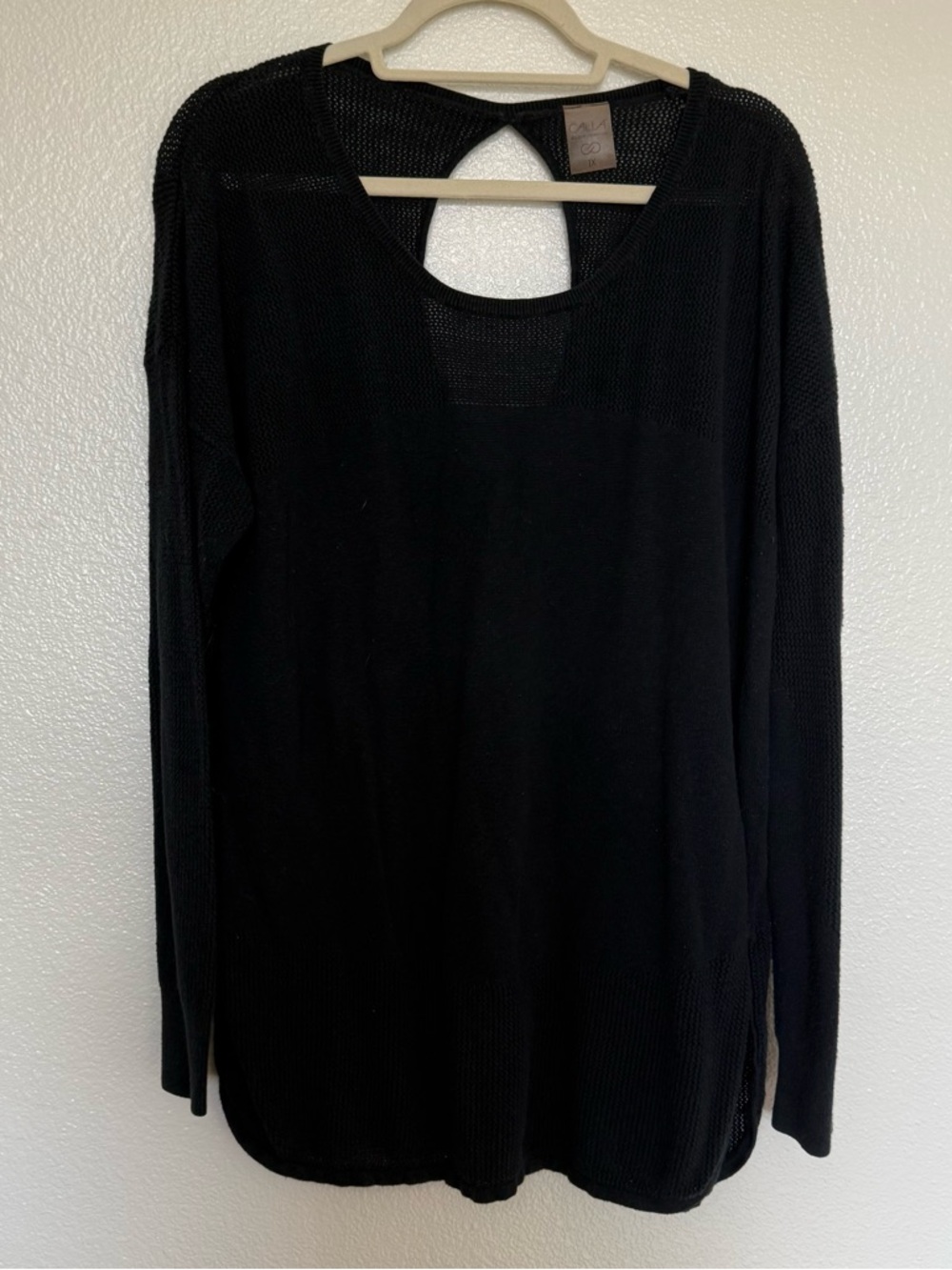 CALIA by Carrie Underwood Black Long-Sleeve Keyhole Back Knit Top